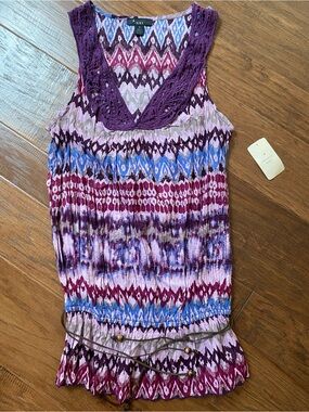XXI Brand Sleeveless Drawstring Waist Top Size Small Purple Multi Color New